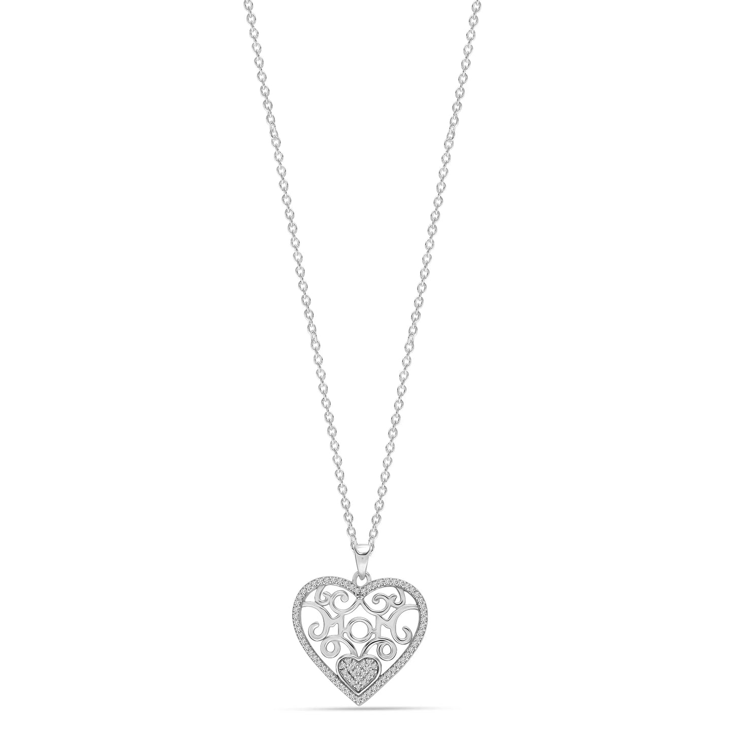 925 Sterling Silver CZ Open Heart Pendant Necklace Jewel Gifts for Women and Teen Girls 18" Inch