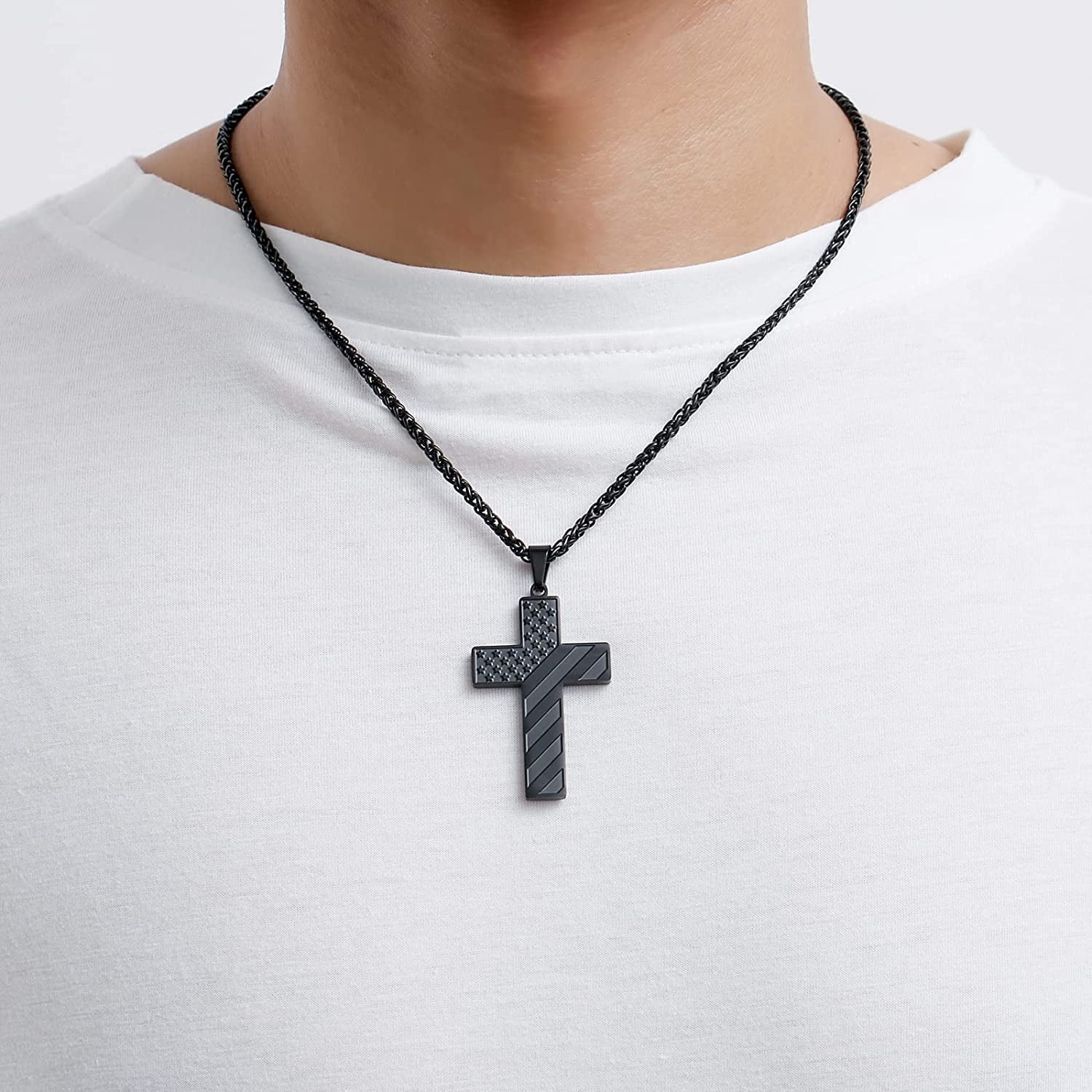 Birthday Valentine'S Day Anniversary Christmas Religious Catholic Christian Jewelry Gift for Boyfriend Husband Men Gold Cross Necklaces for Men Stainless Steel Cross Pendant Chain