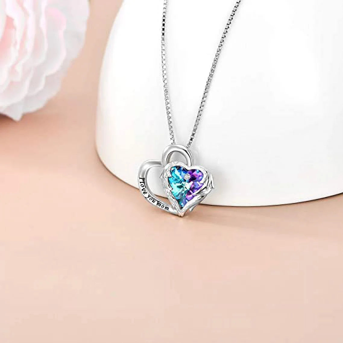 Christmas Gifts Sterling Silver I Love You Mom Heart Necklace with Austrian Crystals Gifts for Women Girls Friends Mom